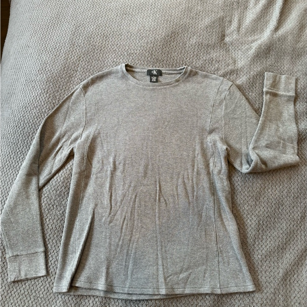 Mens Large Calvin Klein Grey Waffle Knit Base Layer warm thermal top - Picture 6 of 9